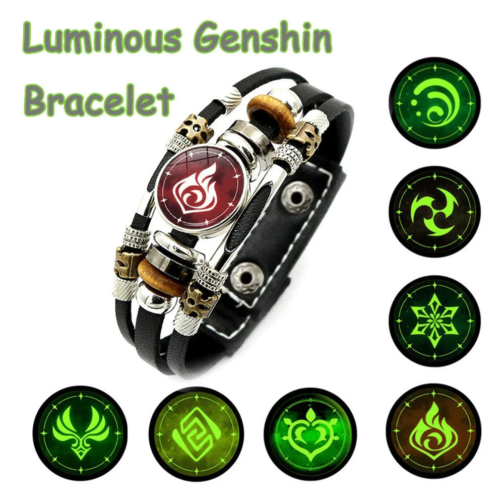 Luminous Genshin bracelet with glowing symbols on a white background