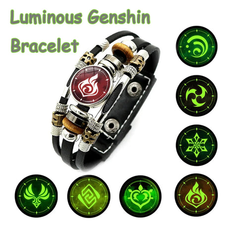 Luminous Genshin bracelet with glowing symbols on a white background