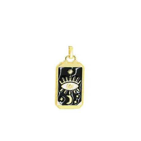Gold pendant with black design on a white background, featuring the Czia Jewelry logo.