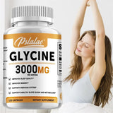 Pslalae Glycine 3000mg supplement bottle with a woman stretching in the background