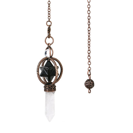Necklace with geometric pendant and crystal on a white background