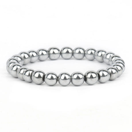Silver beaded bracelet on a white background
