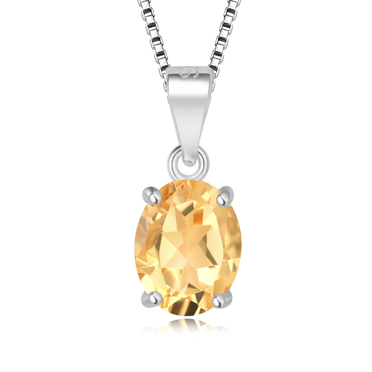 Silver pendant with a yellow gemstone on a white background