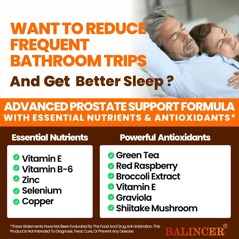 Advertisement for an advanced prostate support formula with a couple lying in bed.