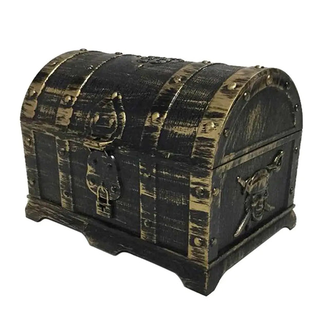 Decorative black and gold treasure chest on a white background