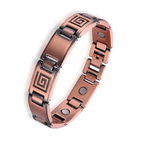Copper bracelet with magnetic elements on a white background