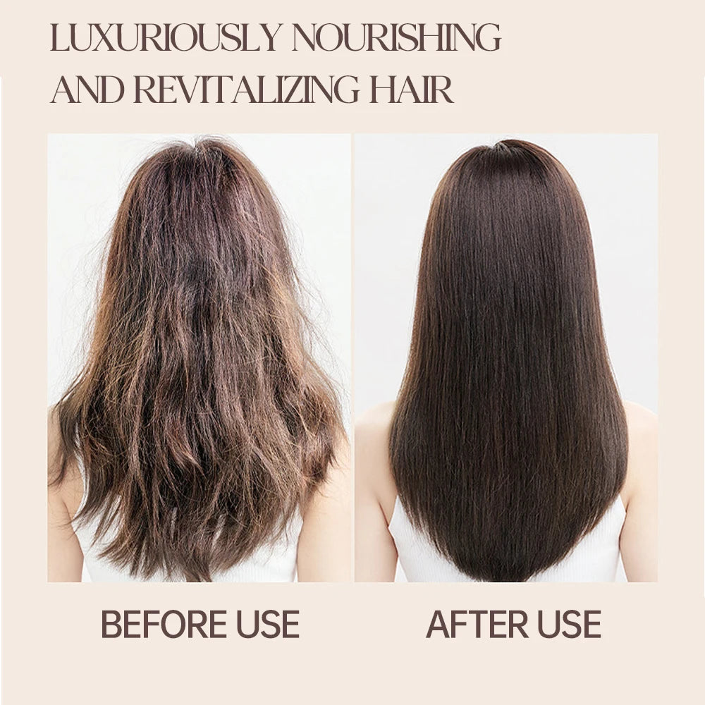Before and after comparison of hair treatment showing improved hair health.