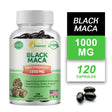 Bottle of Xemenry Black Maca supplement with capsules and label on a white background
