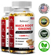 Supplement bottle labeled 'Maca Root Ginseng' with Balincer branding, featuring certification logos on a white background.