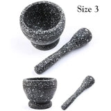 Set of two black speckled stone mortars and pestles on a white background, labeled 'Size 3'.