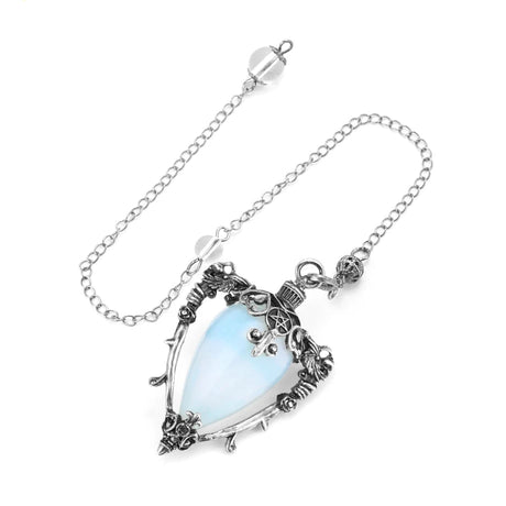 Necklace with a blue teardrop pendant on a white background