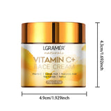 L'Gamer Vitamin C+ Face Cream jar with dimensions on a white background