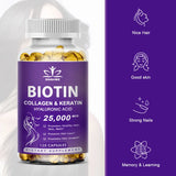 Biotin supplement bottle with purple label on a white background