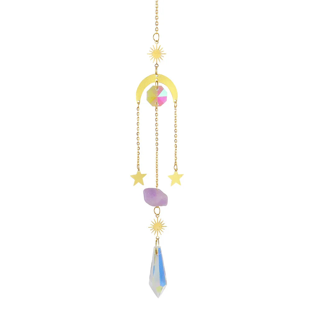 Decorative hanging chain with geometric shapes on a white background
