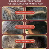 Advertisement for professional treatment of white hair with images and text on a brown background.