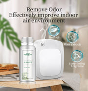 Air purifier and essential oil bottle with text on improving indoor air quality.