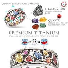 Colorful gemstone rings with a close-up illustrations of stones.