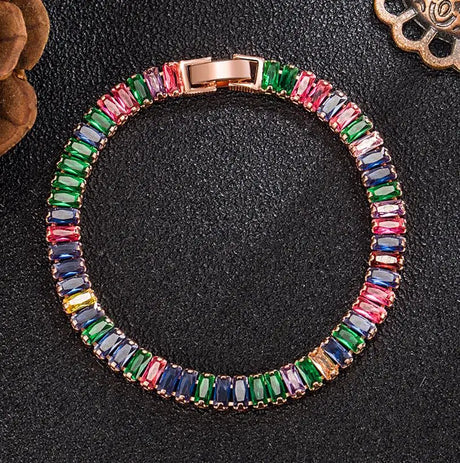Multicolored beaded bracelet on a dark surface