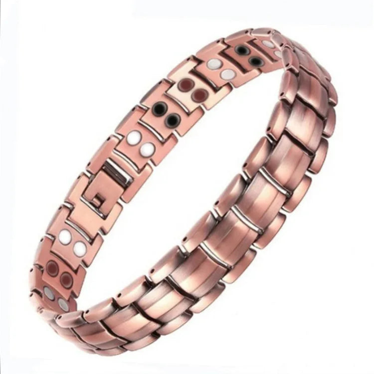 Rose gold bracelet with magnetic properties on a white background