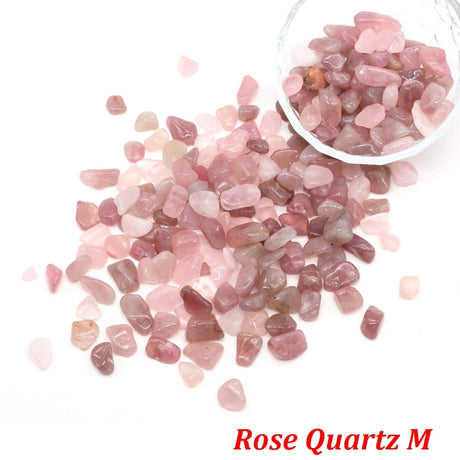 Rose Quartz stones with a close-up inset on a white background