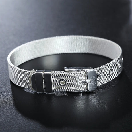 Silver dog collar with metallic buckle on a dark background