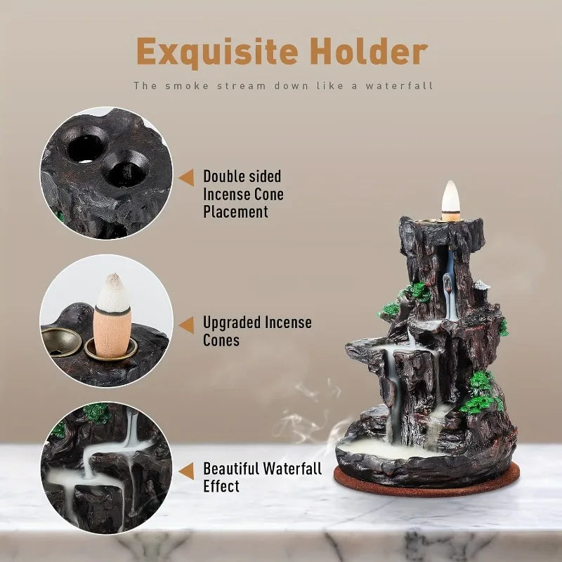 Exquisite incense holder with waterfall design on a neutral background