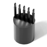 Black cylindrical holder with multiple prongs on a white background