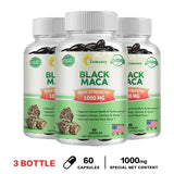 Three bottles of Xemenry Black Maca supplements on a white background
