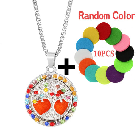 Colorful tree pendant necklace with a set of round color swatches labeled 'Random Color' and '10PCS'.