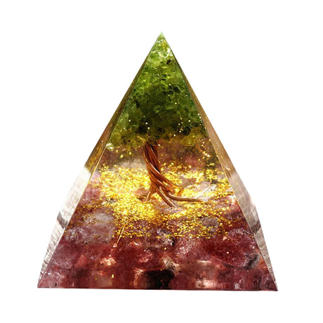 Triangular crystal with multicolored interior on a white background