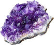 Amethyst crystal cluster on a white background