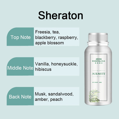 NAMSTE essential oil bottle with notes on a light blue background