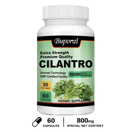 Buporai Cilantro supplement bottle on a white background