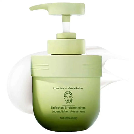 Green lotion bottle with pump on a white background