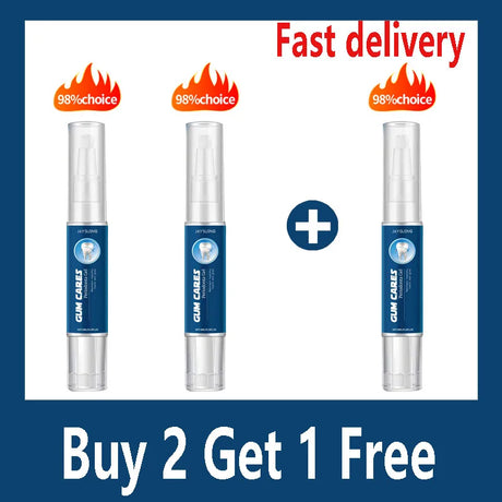 Three dental care products with '98% choice' rating, fast delivery text, and 'Buy 2 Get 1 Free' offer on a blue and white background.