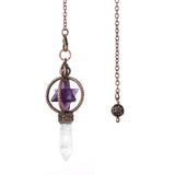 Necklace with purple star-shaped pendant and clear crystal on a white background