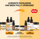 Comparison of old and new Lewedo product packaging on a beige background