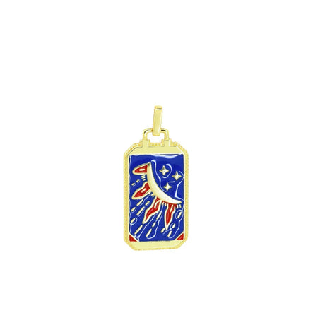 Gold pendant with a colorful design on a white background