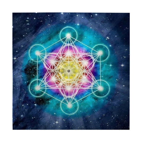 Geometric design with colorful lights against a starry space background