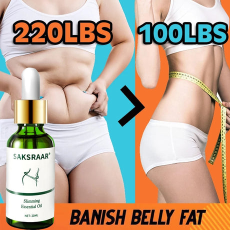 Before and after comparison of belly fat reduction with SAKSRAAR slimming essential oil.