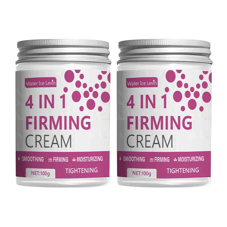 Two jars of 4-in-1 Firming Cream with pink and white labels on a white background.