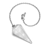 Crystal pendulum with chain on a white background