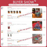 Product reviews with star ratings and text on a red background