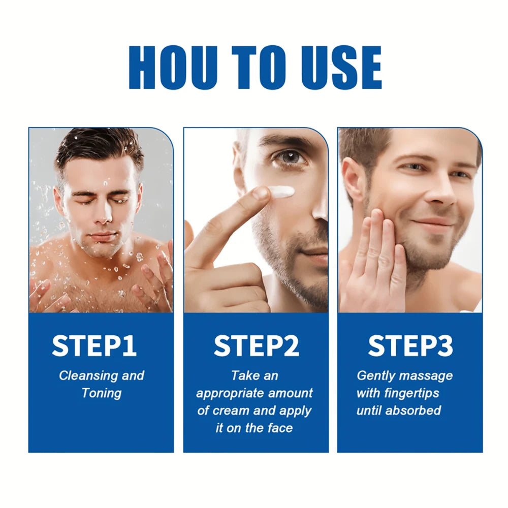 Step-by-step guide on how to use a skincare product with three images and text labels.