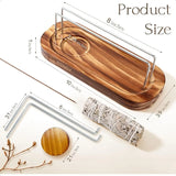 Wooden tray with measurements and a roll of sage on a white background