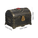 Decorative chest with intricate designs and dimensions on a white background