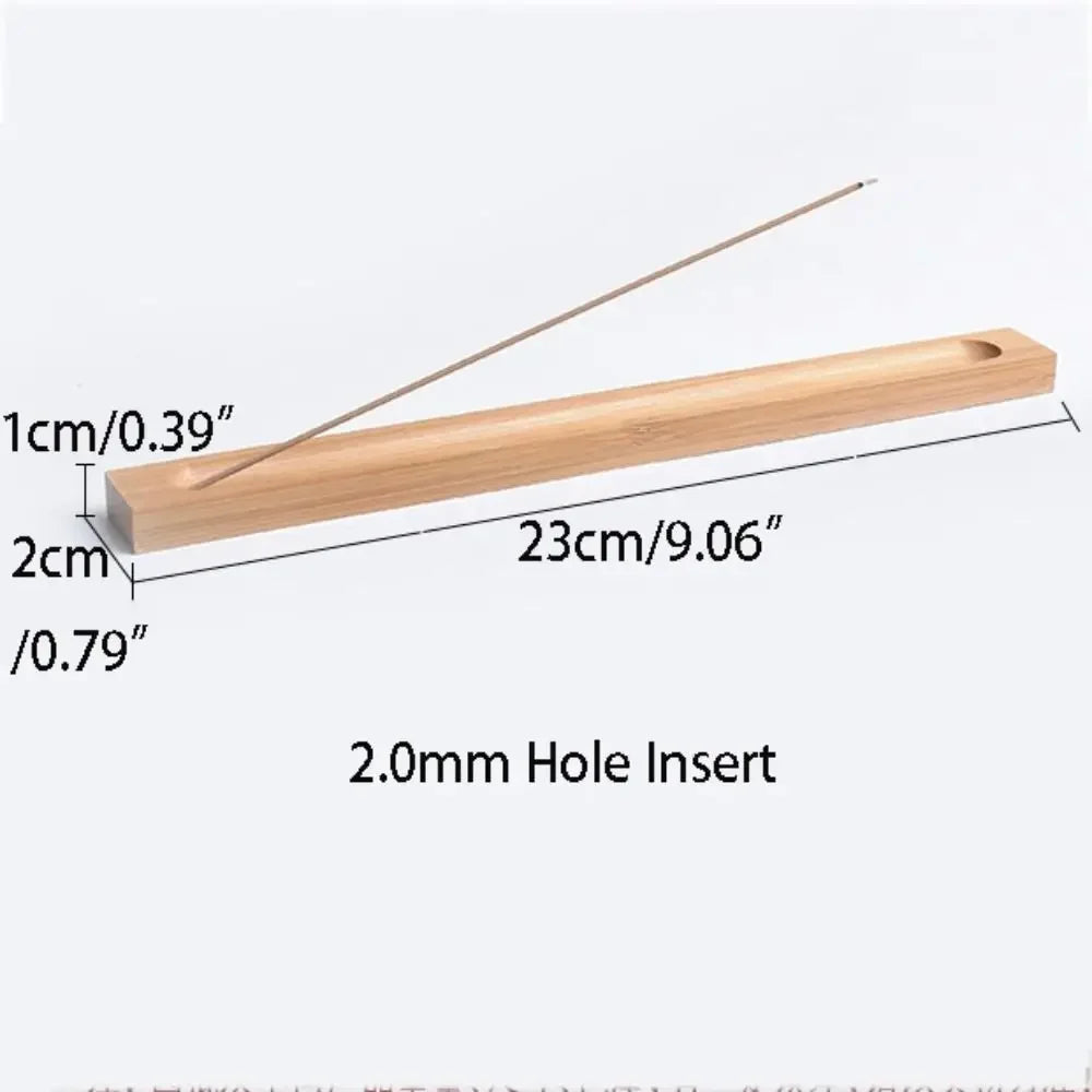 Wooden incense holder with dimensions labeled on a white background