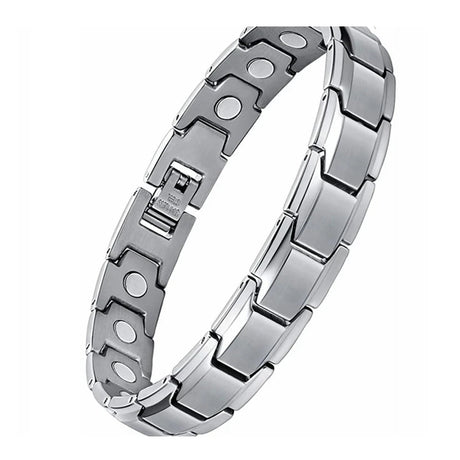 Silver metal bracelet on a white background