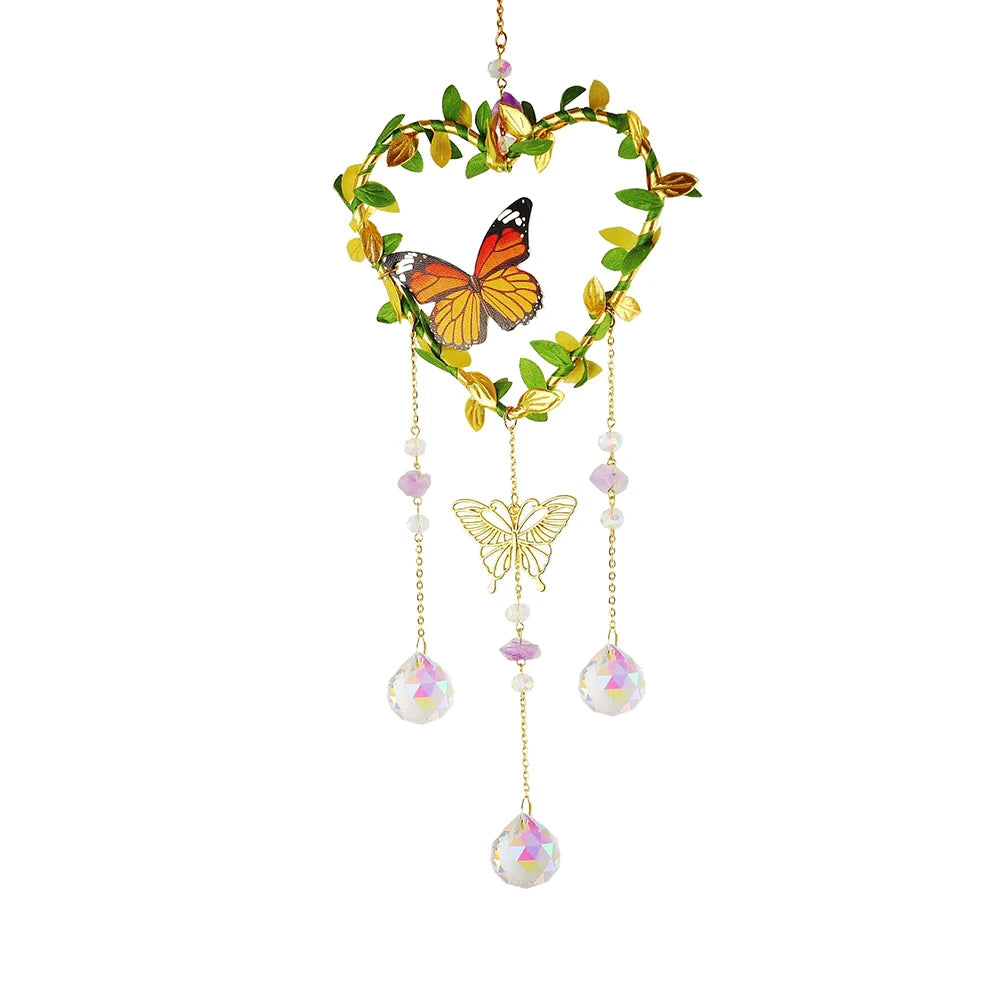 Decorative hanging ornament with butterflies and beads on a white background