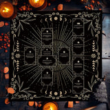 Decorative calendar with black and white design on a dark background with candles and pumpkins.
